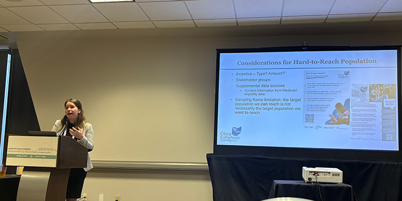 Michelle Menegay shared insights from 'Engaging Fathers: Lessons Learned from the Ohio Fatherhood Survey', emphasizing strategies to better involve fathers in family research at the 79th AAPOR Conference in Atlanta, GA.