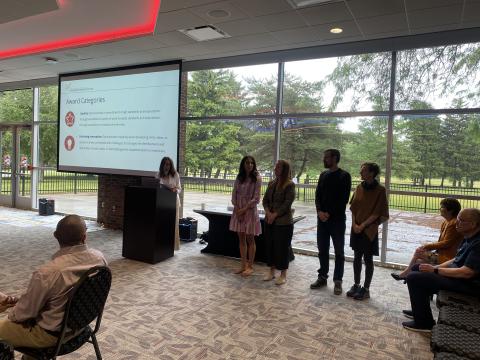 Photo of the 2023 Kudos Award winners (from left to right: Brynne Presser-Funderburg, Emelie Bailey, Nathan Doogan, Jennifer Fredette)