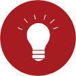 A lightbulb icon in white on a red circle as a background