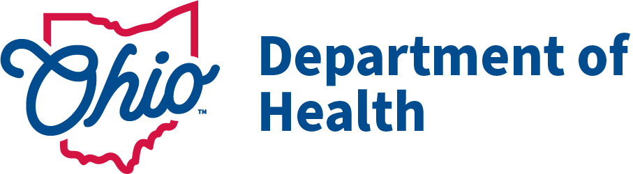 Ohio Department of Health 'Heart of it All' logo where the word Ohio is bordered by the state outline