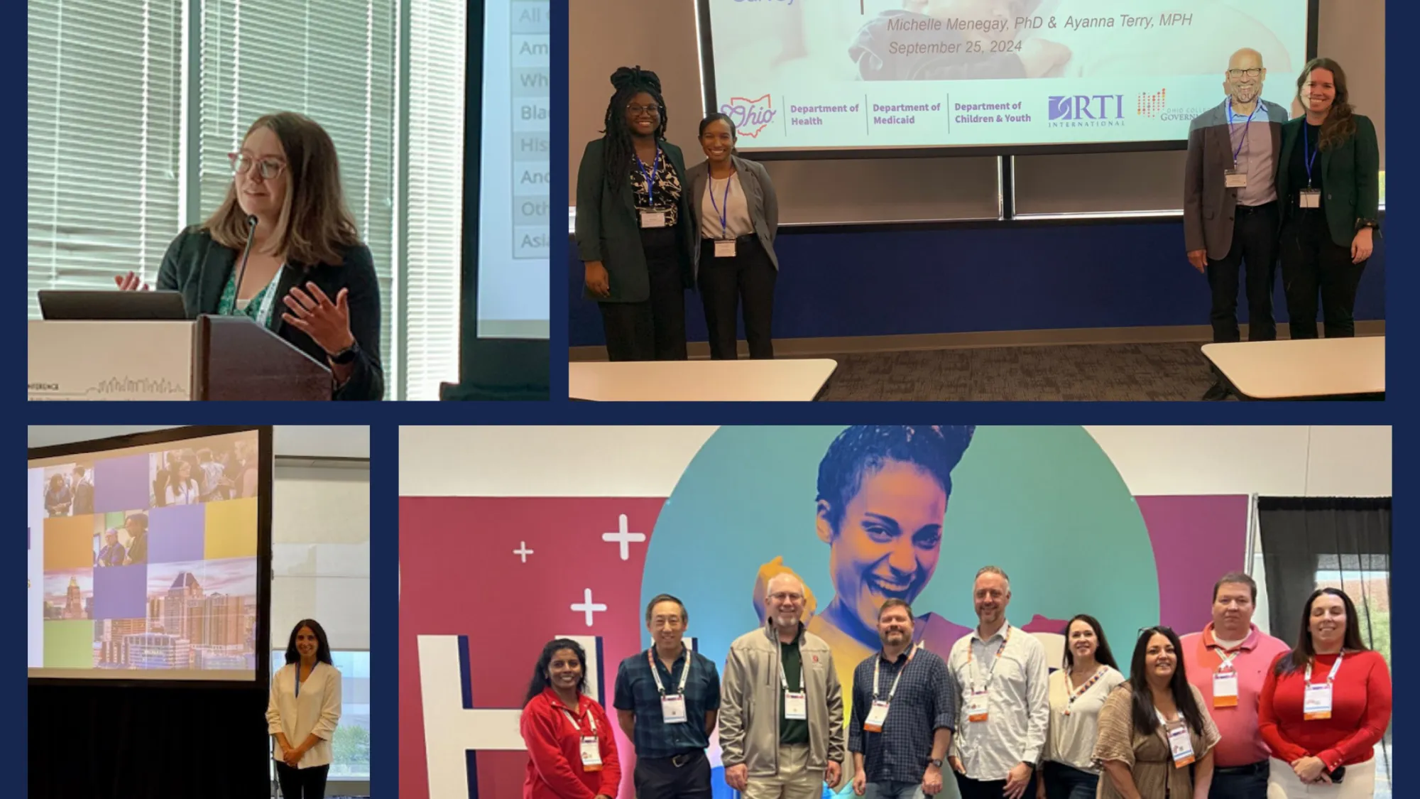 A collage of images showcasing conferences that various GRC staff participated in.